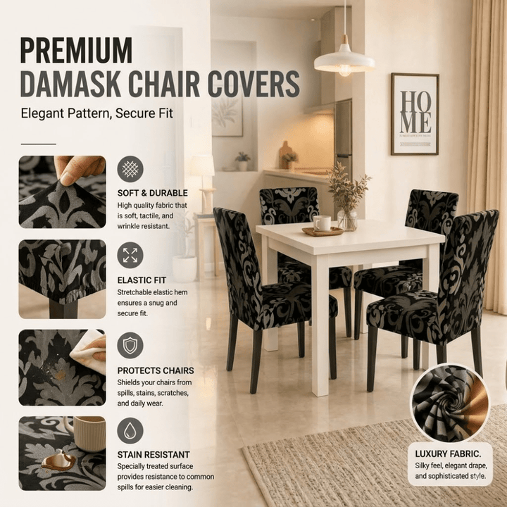 Black Brown Motif Premium Chair Cover - Stretchable & Elastic Fitted printed chair covers Great Happy IN 