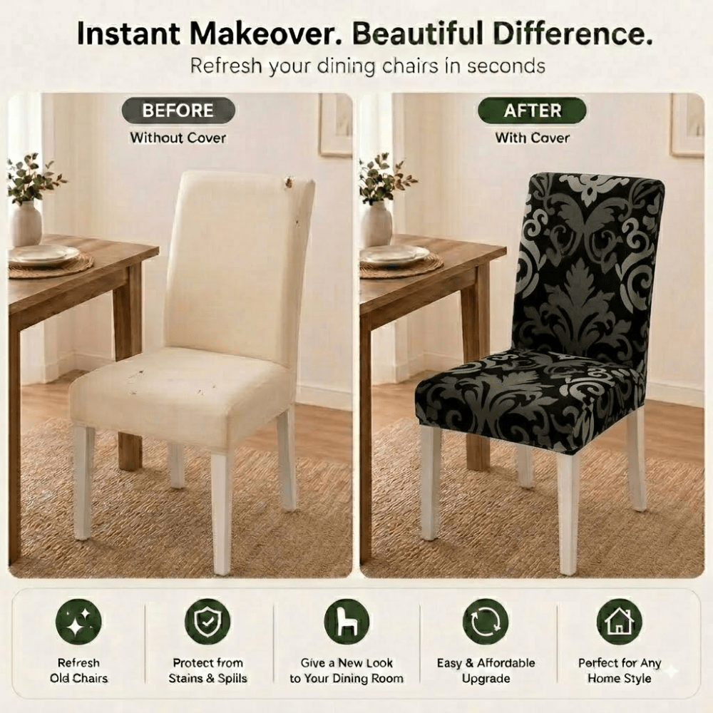 Black Brown Motif Premium Chair Cover - Stretchable & Elastic Fitted printed chair covers Great Happy IN 