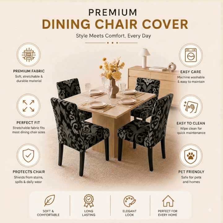 Black Brown Motif Premium Chair Cover - Stretchable & Elastic Fitted printed chair covers Great Happy IN 