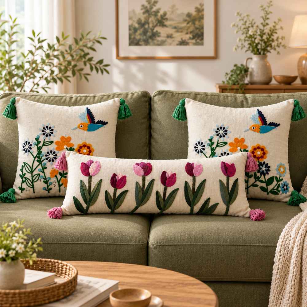 Festive Sofa Styling Set - Buy 1 Lumbar Cover, Get 2 Cushion Covers FREE cushion cover Great Happy IN Tulip Garden 