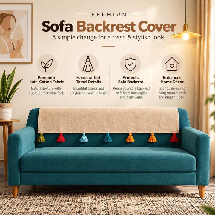 Jute Look Cotton Sofa Back Rest Cover jute sofa cover Great Happy IN 