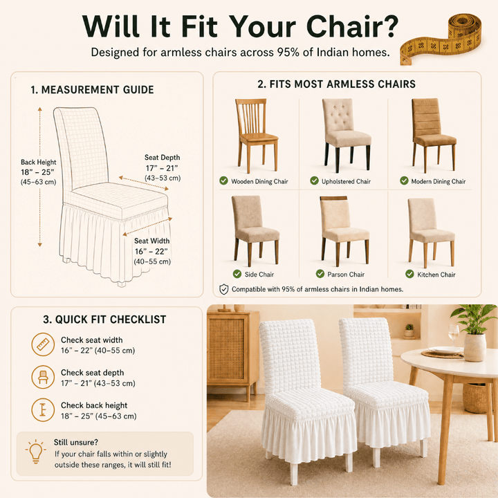 White Bubble Frill Chair Cover- Stretchable & Elastic Fitted Great Happy IN 
