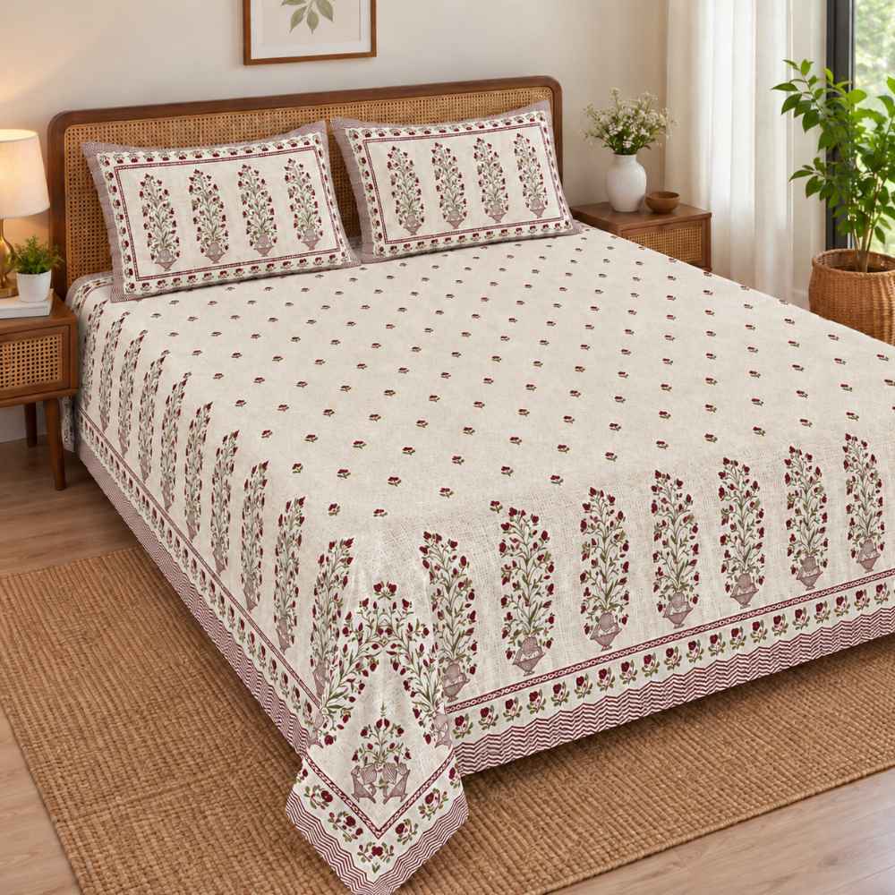 Slub Cotton Bedcover Great Happy IN Ruby Beige 