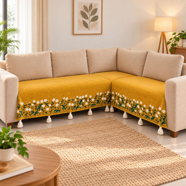 Yellow Garden Jute Cotton Sofa Cover jute sofa cover Great Happy IN 3+2(L SHAPE) 