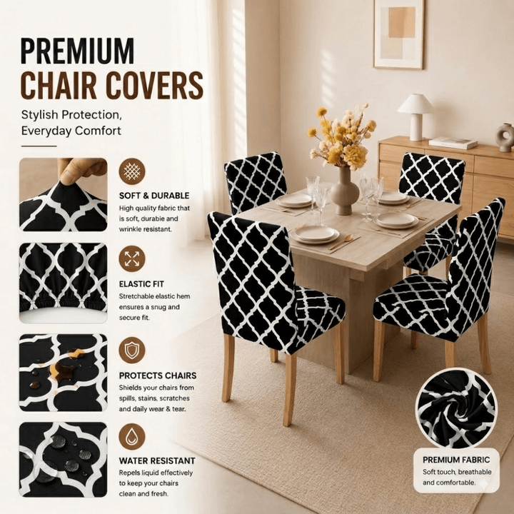 Black Diamond Premium Chair Cover - Stretchable & Elastic Fitted printed chair covers Great Happy IN 