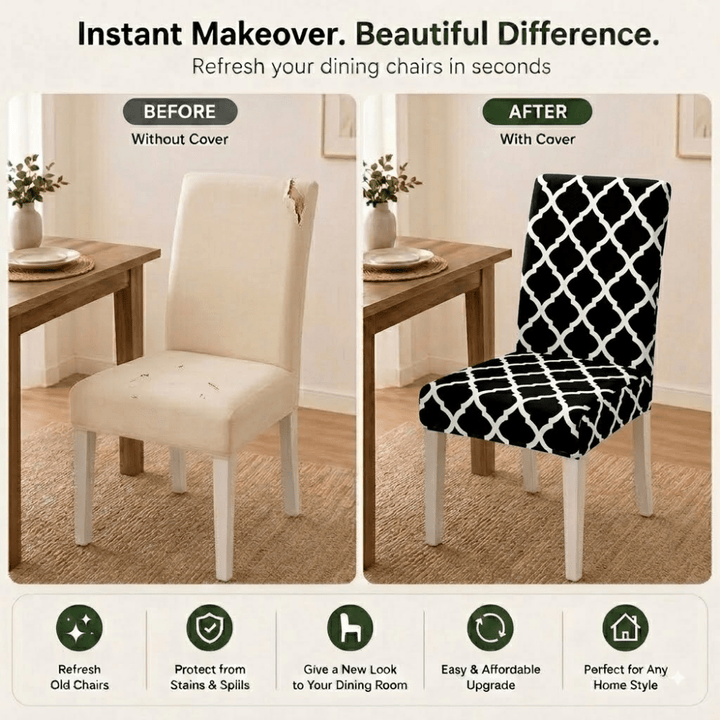 Black Diamond Premium Chair Cover - Stretchable & Elastic Fitted printed chair covers Great Happy IN 