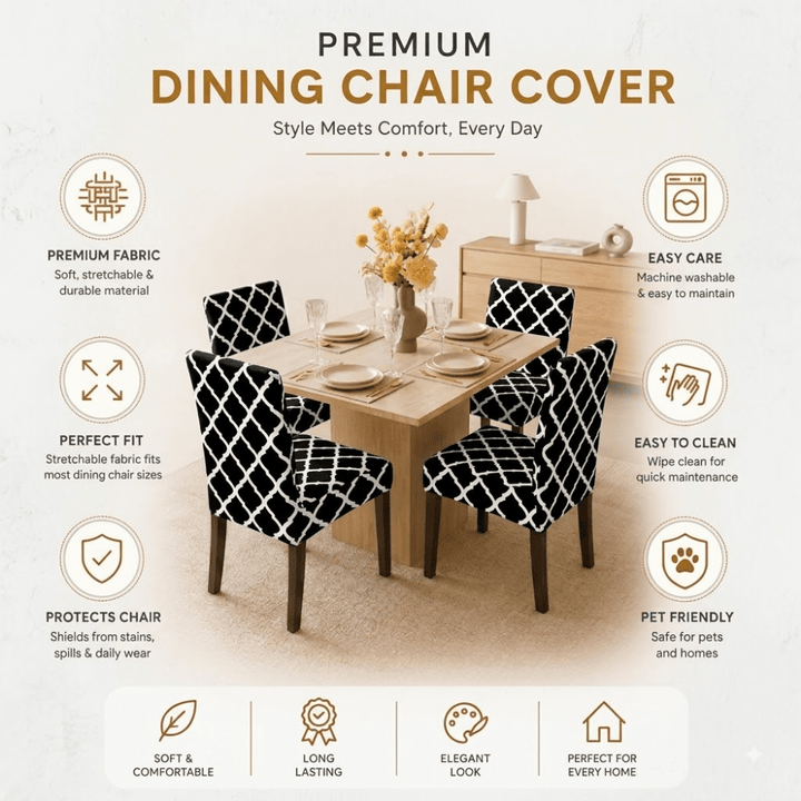 Black Diamond Premium Chair Cover - Stretchable & Elastic Fitted printed chair covers Great Happy IN 