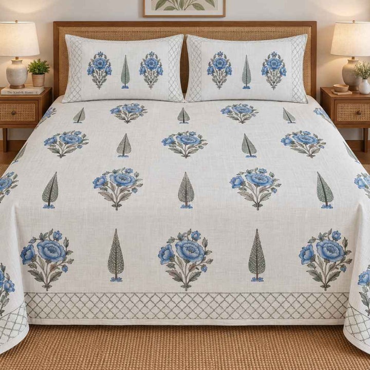 Slub Cotton Bedcover Great Happy IN Blue Blossom 