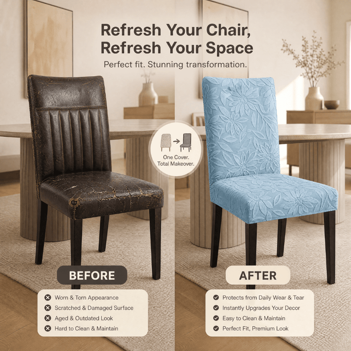 Light Blue Jacquard Chair Cover- Stretchable & Elastic Fitted Great Happy IN 