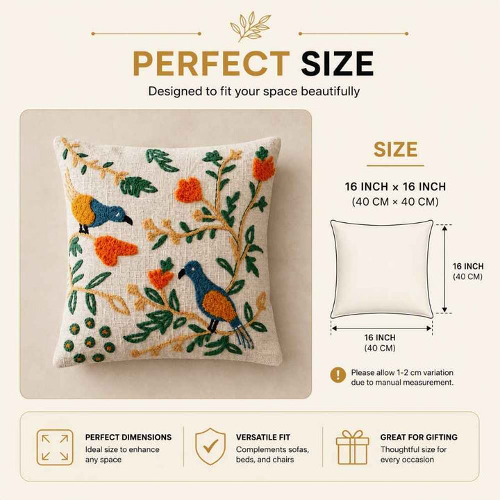 Garden Birds Artisan Embroidered Cushion Covers 16 × 16