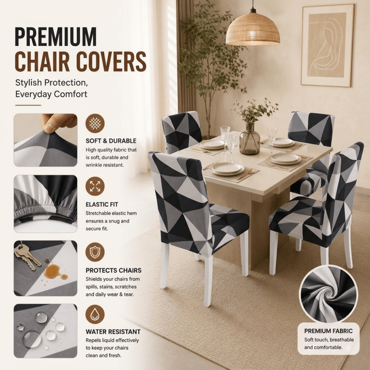 Black Triangle Premium Chair Cover - Stretchable & Elastic Fitted printed chair covers Great Happy IN 