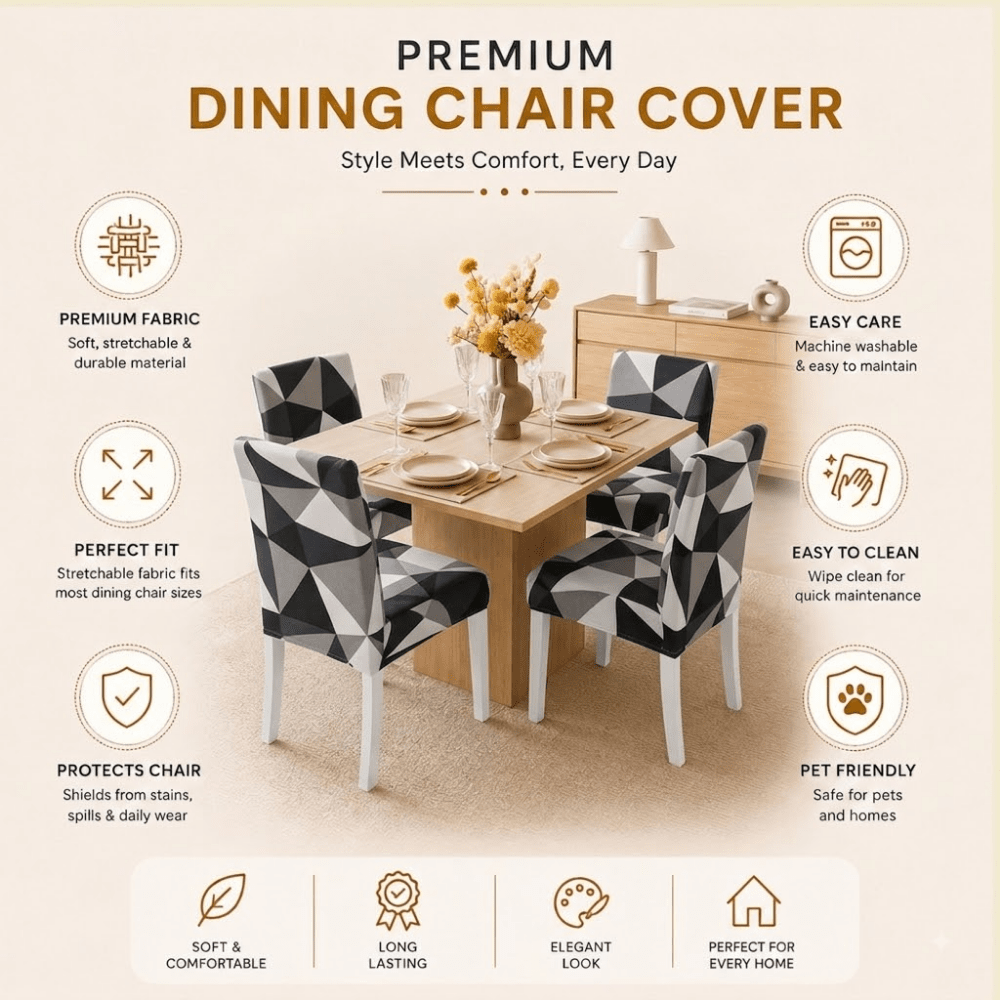 Black Triangle Premium Chair Cover - Stretchable & Elastic Fitted printed chair covers Great Happy IN 