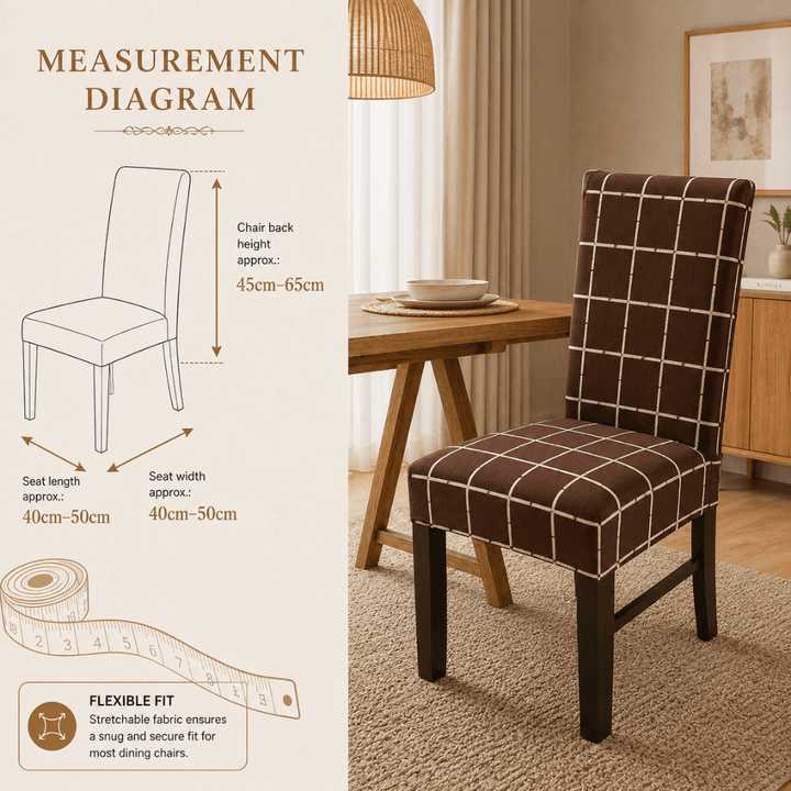 Check Brown Premium Chair Cover - Stretchable & Elastic Fitted printed chair covers Great Happy IN 