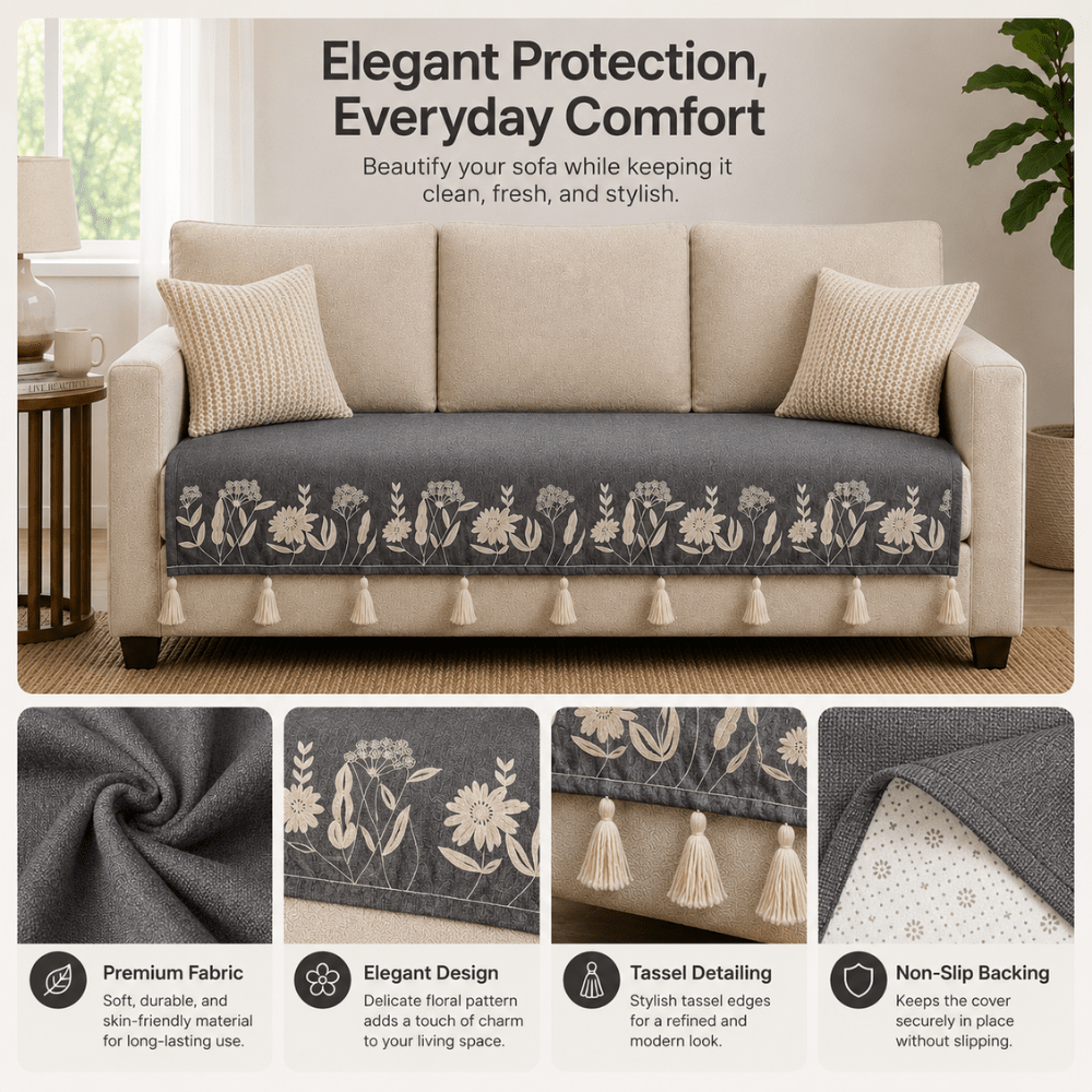 grey Sarson Jute Look Cotton Sofa Cover jute sofa cover Great Happy IN 