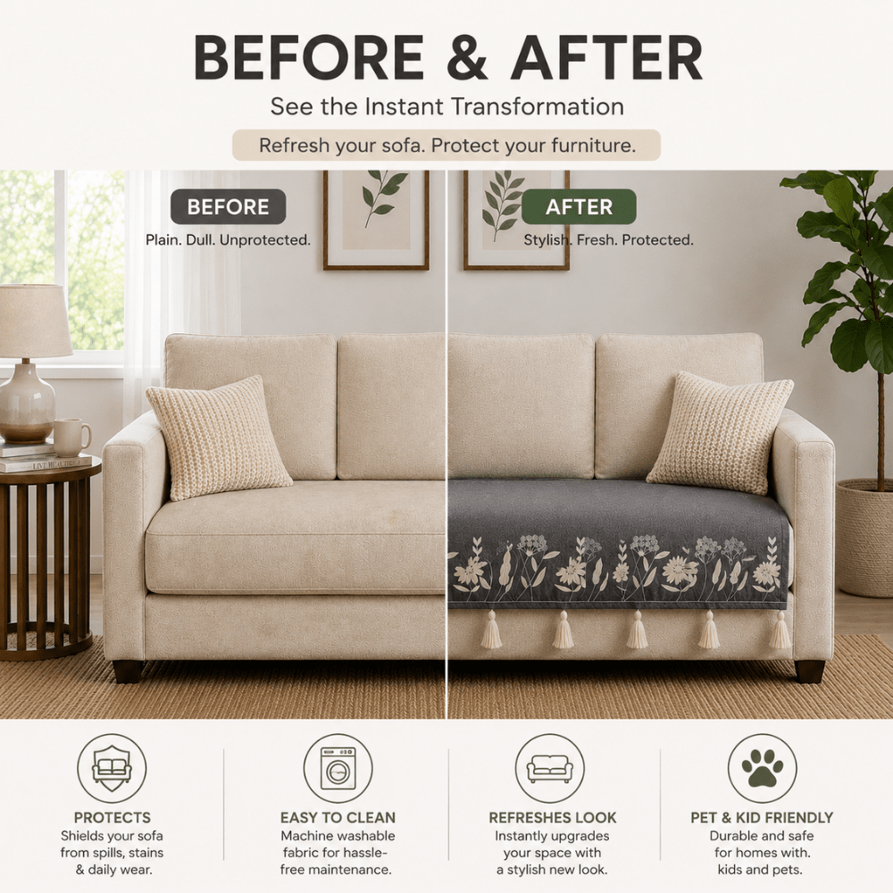 grey Sarson Jute Look Cotton Sofa Cover jute sofa cover Great Happy IN 