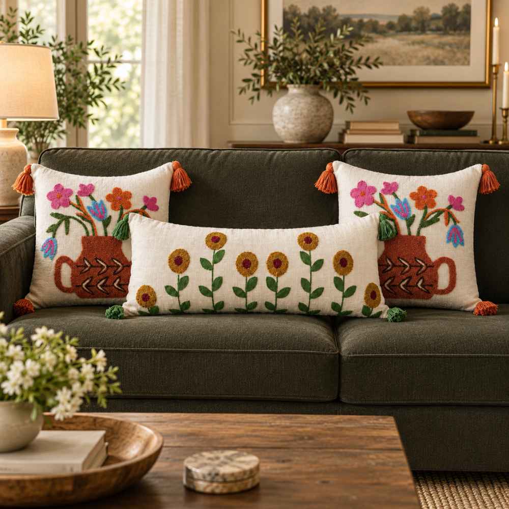Festive Sofa Styling Set - Buy 1 Lumbar Cover, Get 2 Cushion Covers FREE cushion cover Great Happy IN Sunflower Bouquet 
