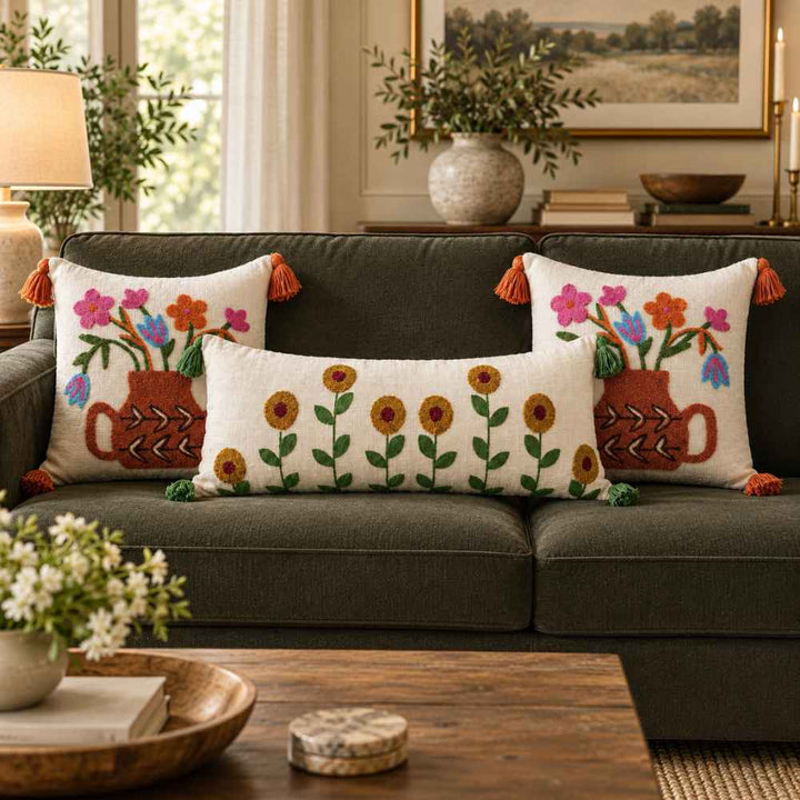 Festive Sofa Styling Set - Buy 1 Lumbar Cover, Get 2 Cushion Covers FREE cushion cover Great Happy IN Sunflower Bouquet 