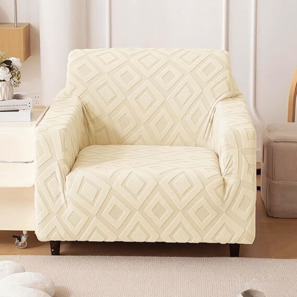 Beige Diamond Texture Jacquard Sofa Cover Great Happy IN 