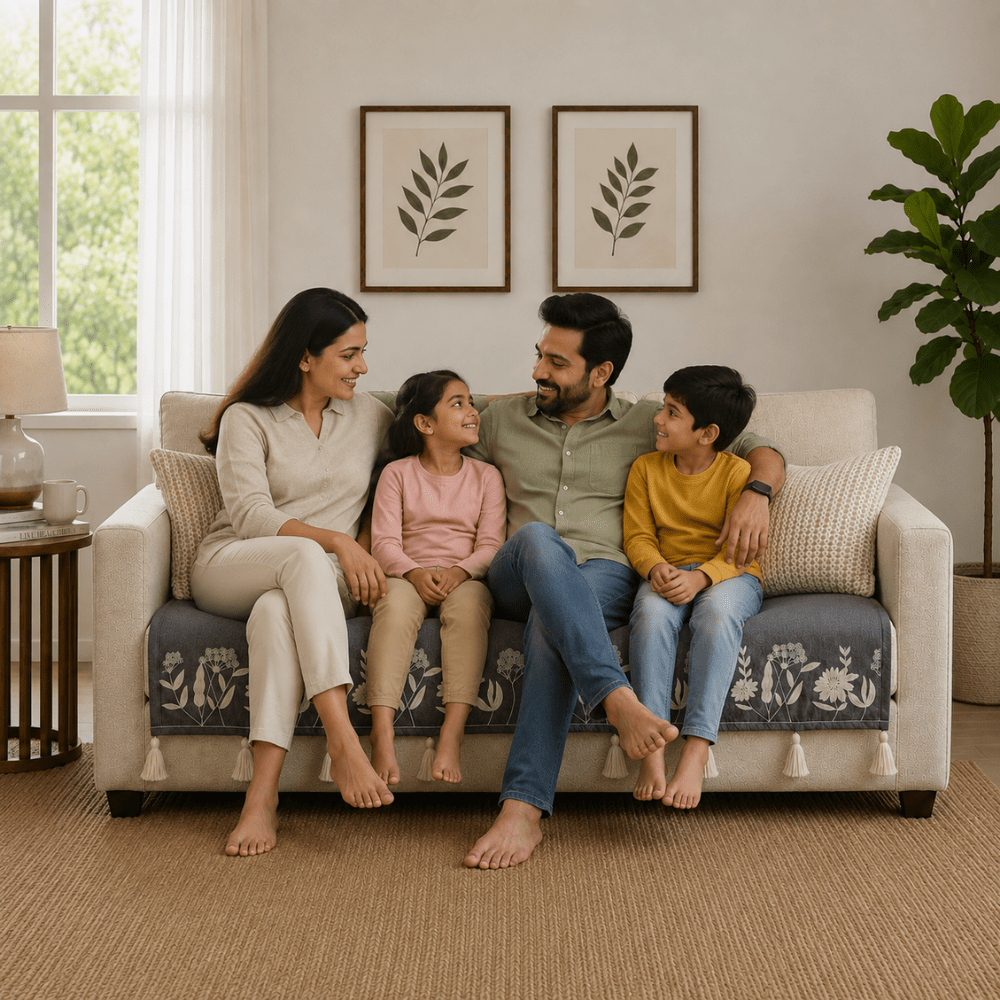 grey Sarson Jute Look Cotton Sofa Cover jute sofa cover Great Happy IN 