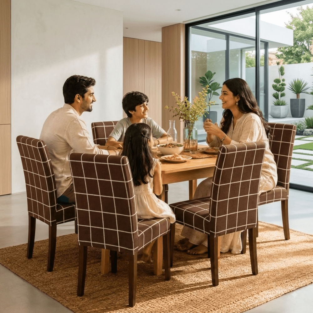 Check Brown Premium Chair Cover - Stretchable & Elastic Fitted printed chair covers Great Happy IN 