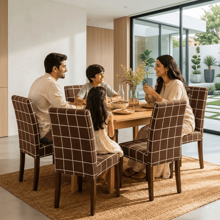 Check Brown Premium Chair Cover - Stretchable & Elastic Fitted printed chair covers Great Happy IN 
