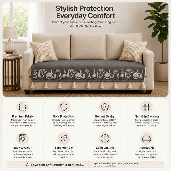 grey Sarson Jute Look Cotton Sofa Cover jute sofa cover Great Happy IN 