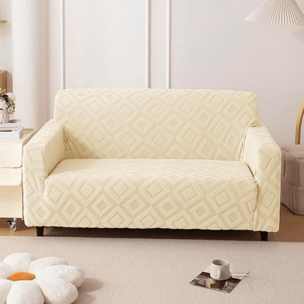 Beige Diamond Texture Jacquard Sofa Cover Great Happy IN 