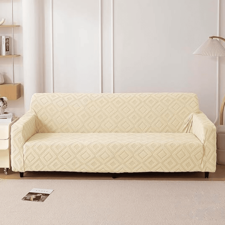 Beige Diamond Texture Jacquard Sofa Cover Great Happy IN 