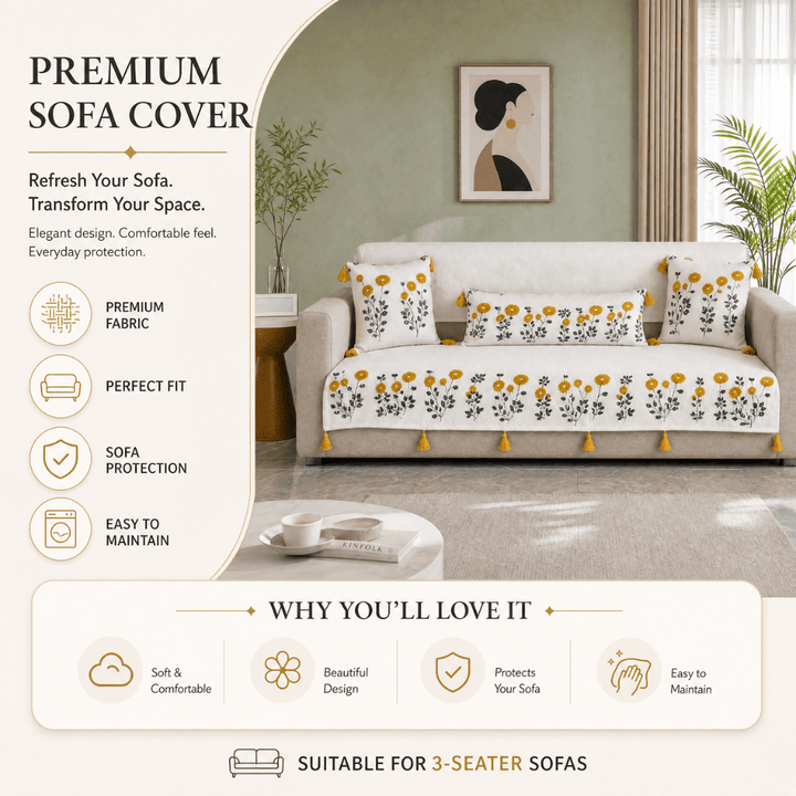 Marigold Ivory Jute Cotton Sofa Cover jute sofa cover Great Happy IN 