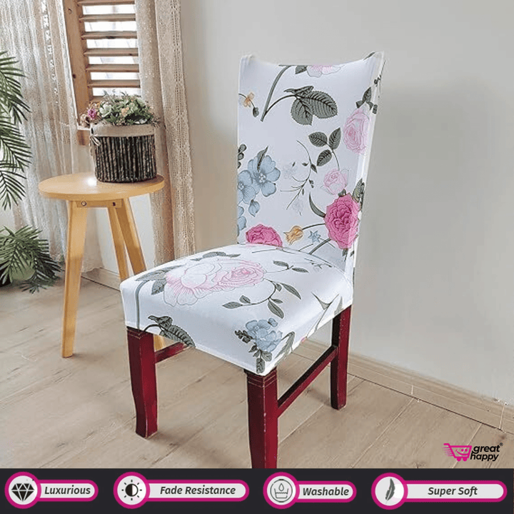 Premium Chair Cover - Stretchable & Elastic Fitted Great Happy IN White Pastel 4 PCS - ₹1299 