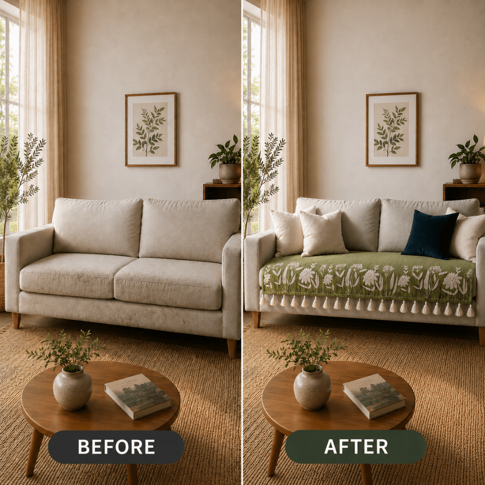 Green Sarson Jute Cotton Sofa Cover