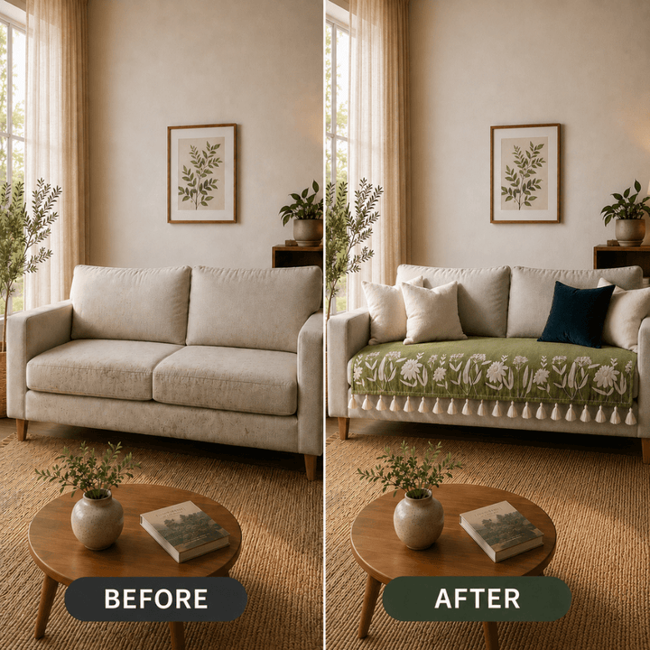 Green Sarson Jute Cotton Sofa Cover