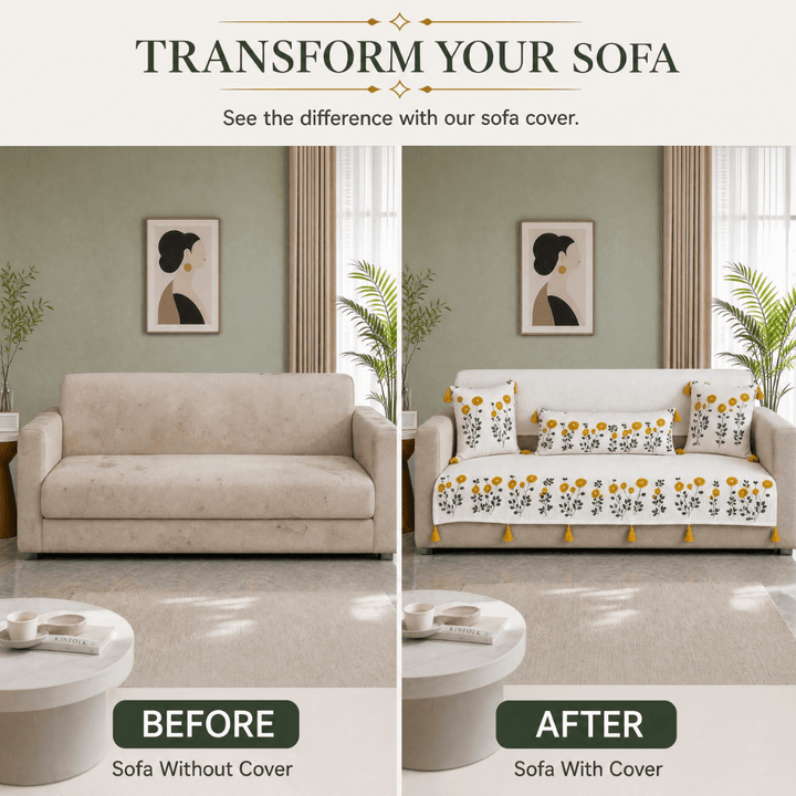 Marigold Ivory Jute Cotton Sofa Cover jute sofa cover Great Happy IN 
