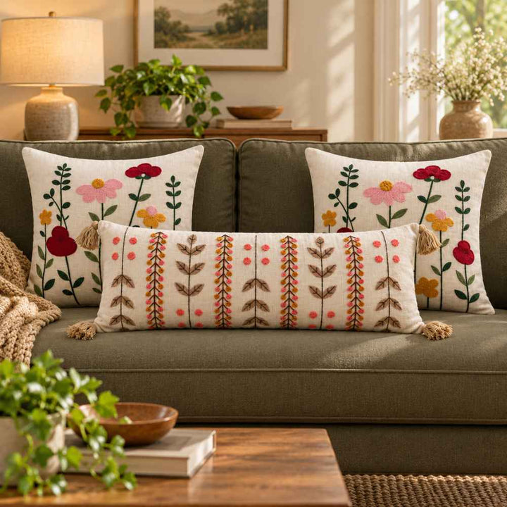 Festive Sofa Styling Set - Buy 1 Lumbar Cover, Get 2 Cushion Covers FREE cushion cover Great Happy IN Sage Gulbahar Bagh 
