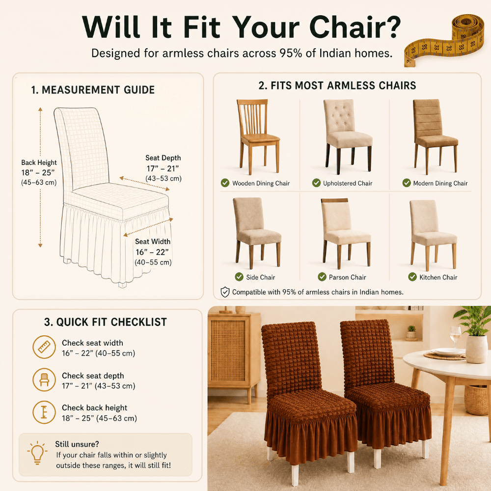 Brown Bubble Frill Chair Cover- Stretchable & Elastic Fitted Great Happy IN 