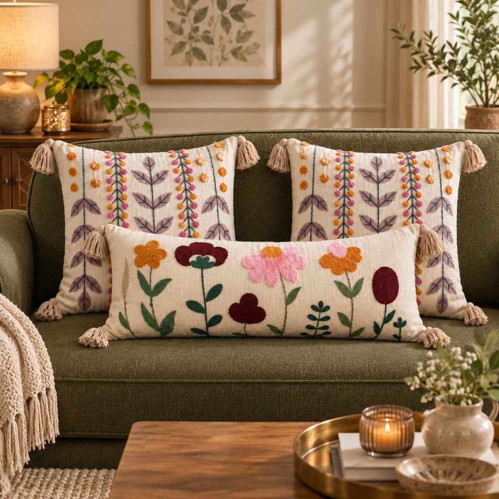Festive Sofa Styling Set - Buy 1 Lumbar Cover, Get 2 Cushion Covers FREE cushion cover Great Happy IN Gulbahar Wings 