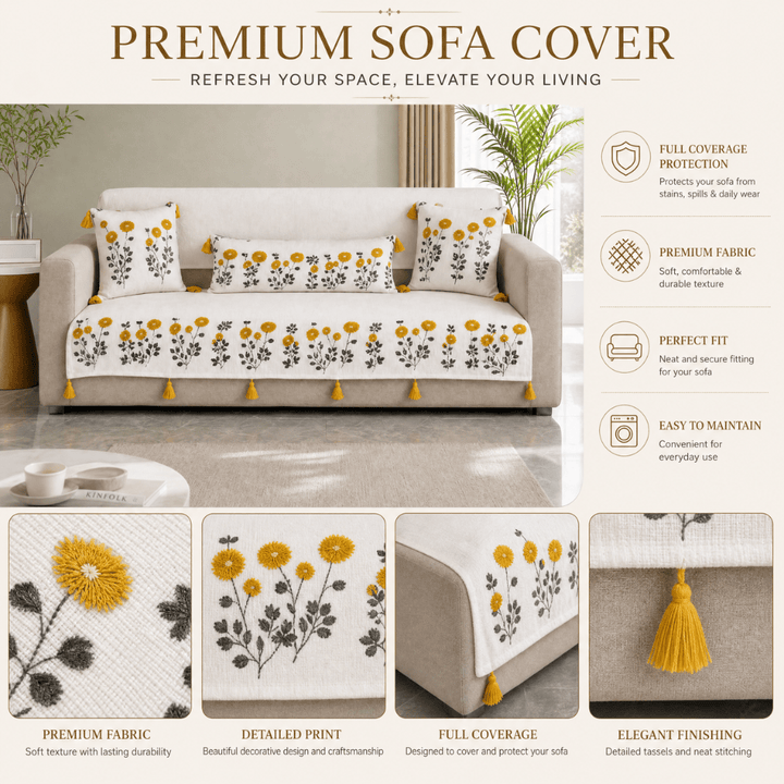 Marigold Ivory Jute Cotton Sofa Cover jute sofa cover Great Happy IN 