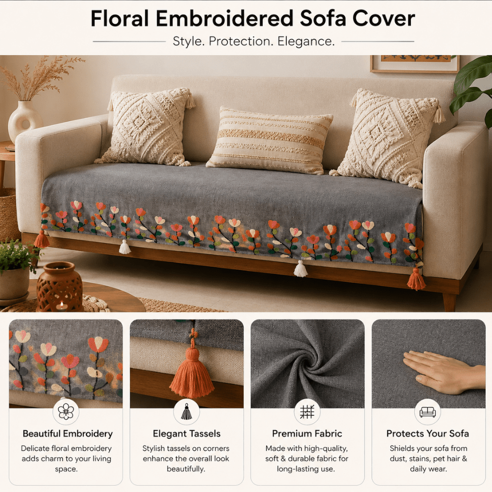 Gulmohar Grey Jute Cotton Sofa Cover jute sofa cover Great Happy IN 