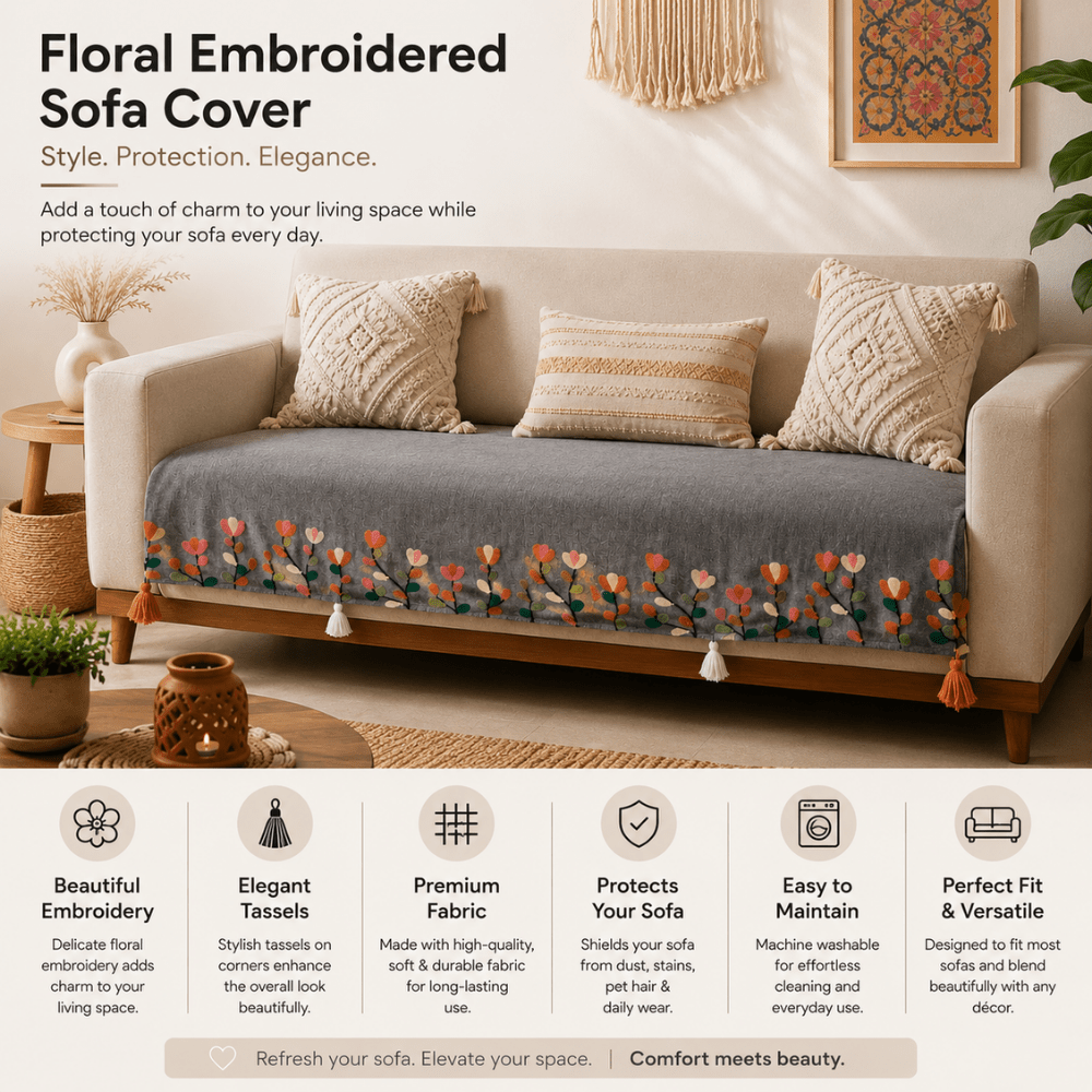 Gulmohar Grey Jute Cotton Sofa Cover jute sofa cover Great Happy IN 