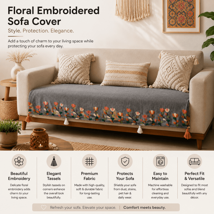 Gulmohar Grey Jute Cotton Sofa Cover jute sofa cover Great Happy IN 