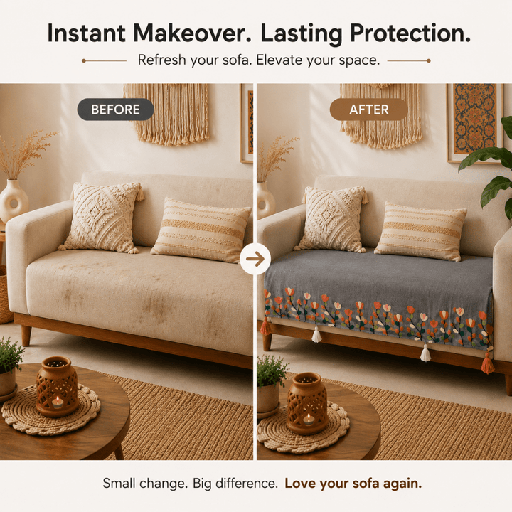 Gulmohar Grey Jute Cotton Sofa Cover jute sofa cover Great Happy IN 