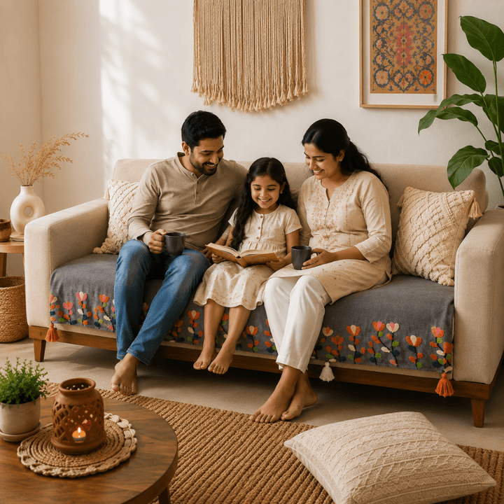 Gulmohar Grey Jute Cotton Sofa Cover jute sofa cover Great Happy IN 
