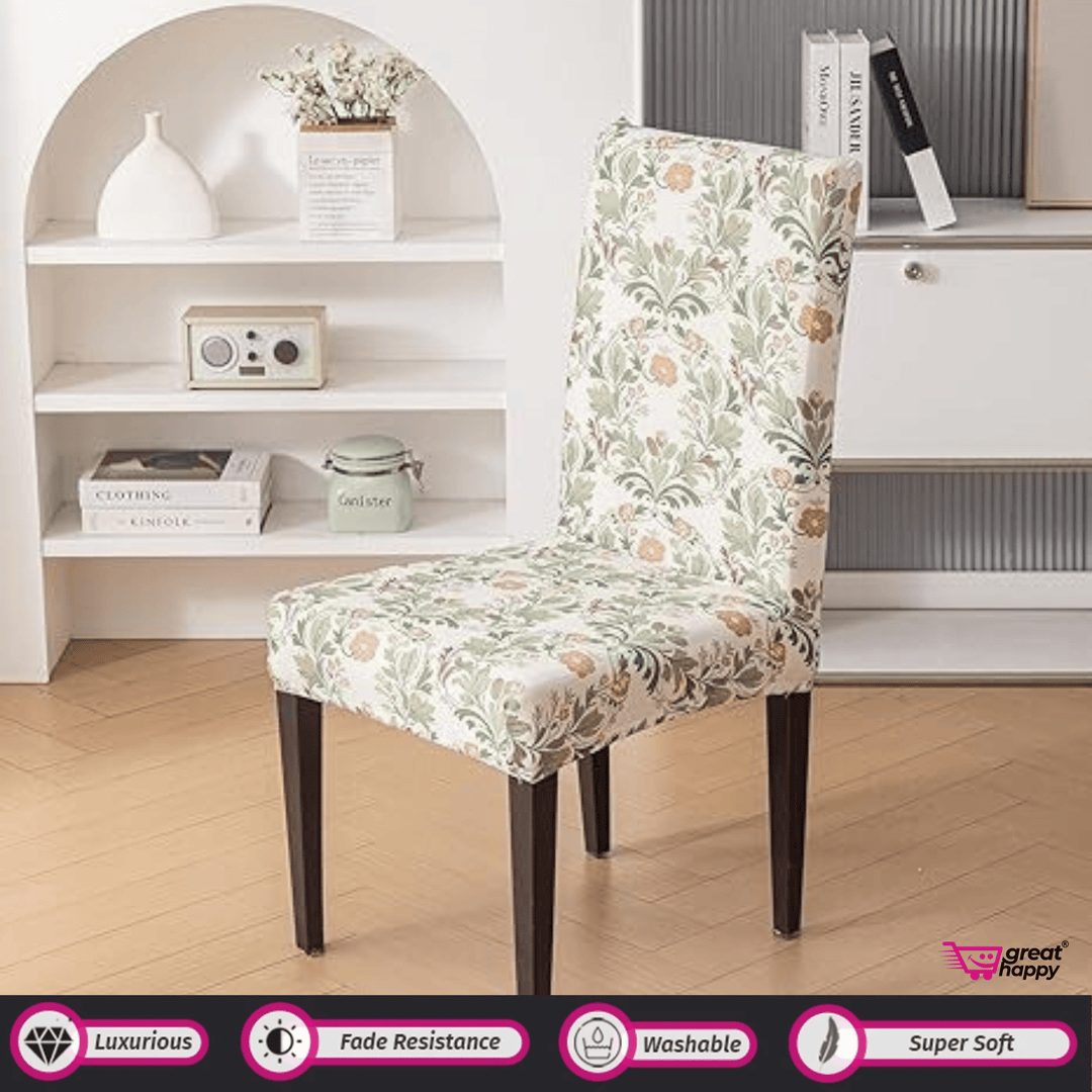 Premium Chair Cover - Stretchable & Elastic Fitted Great Happy IN Beige Coriander Flower 4 PCS - ₹1299 
