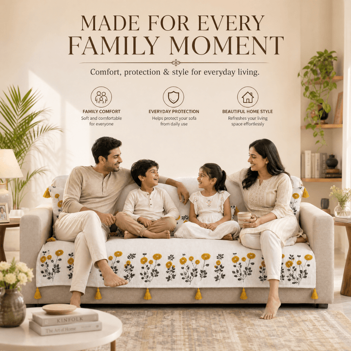 Marigold Ivory Jute Cotton Sofa Cover jute sofa cover Great Happy IN 