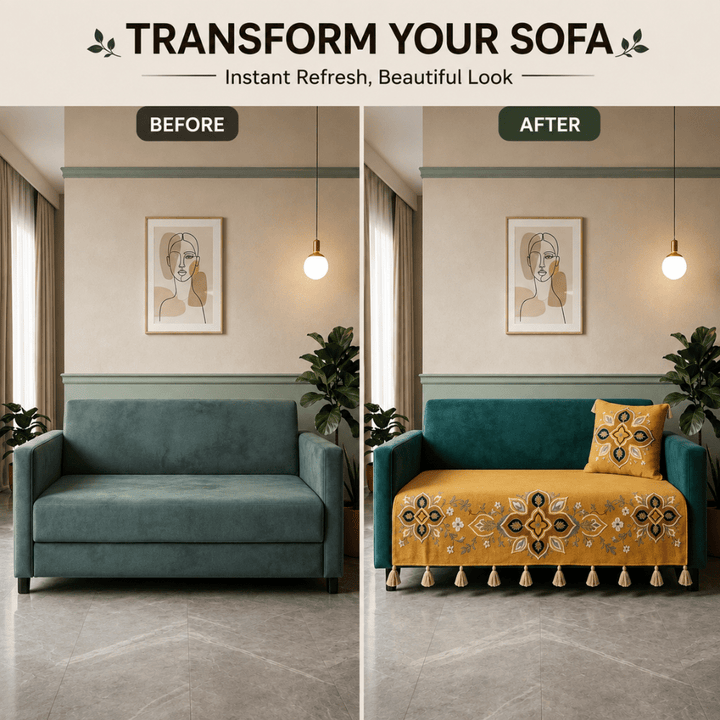 Saffron Teal Jute Cotton Sofa Cover jute sofa cover Great Happy IN 