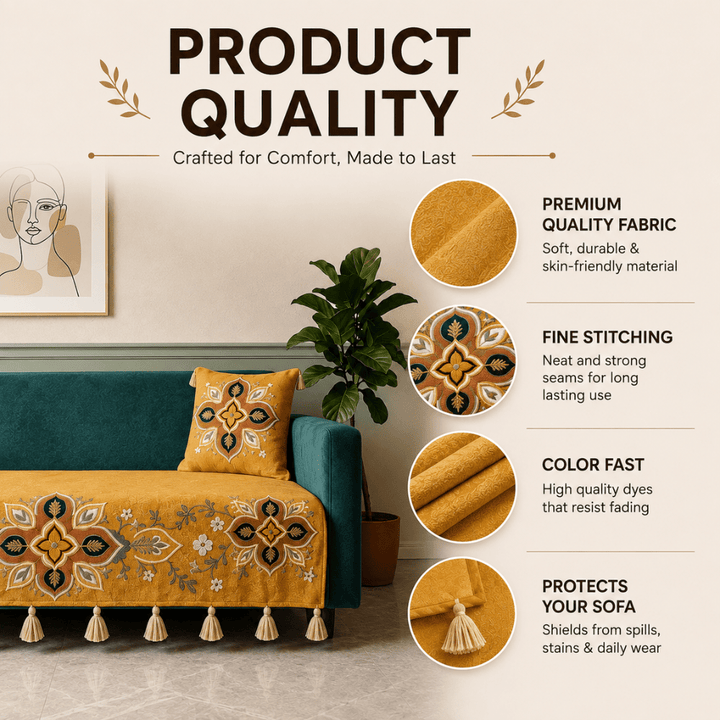 Saffron Teal Jute Cotton Sofa Cover jute sofa cover Great Happy IN 