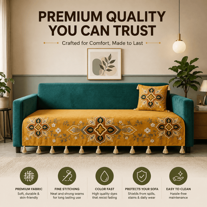 Saffron Teal Jute Cotton Sofa Cover jute sofa cover Great Happy IN 