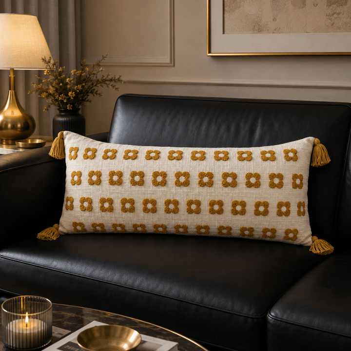 Artisan Embroidered Lumbar Cushion Covers cushion cover Great Happy IN Golden Flower 
