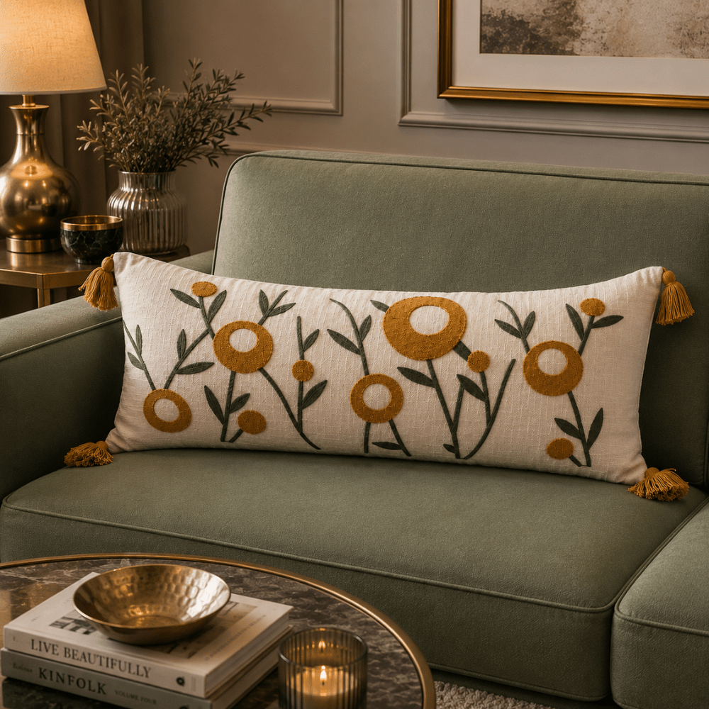 Artisan Embroidered Lumbar Cushion Covers cushion cover Great Happy IN Genda Tufted Lumbar 