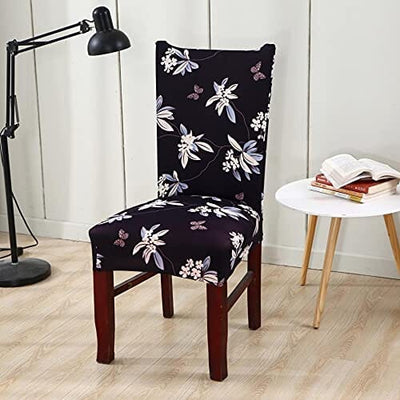 Black Flower Premium Chair Cover - Stretchable & Elastic Fitted Great Happy IN 4 PCS - ₹1299 